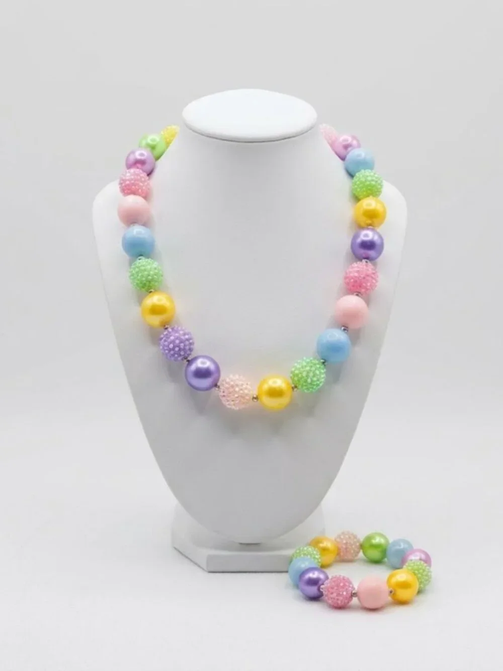Colorful Beaded Kids Necklace and Bracelet Set